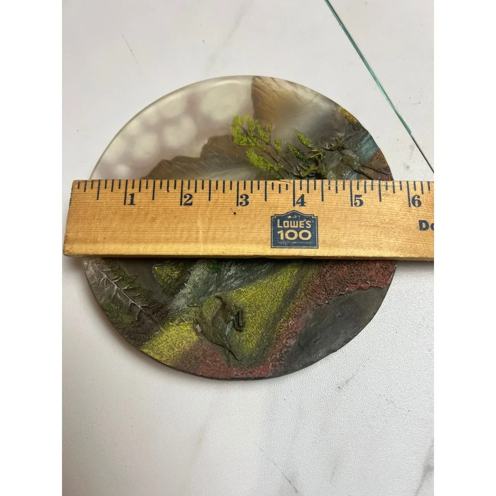 Vintage 3D Relief Deer Mountain Landscape Decorative Plate‎ Rustic Cabin Decor